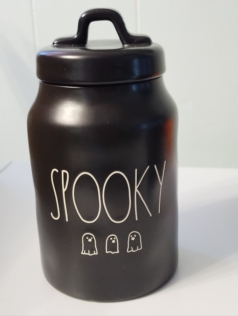 New Rae Dunn SPOOKY Matte Black Ceramic Canister with Lid